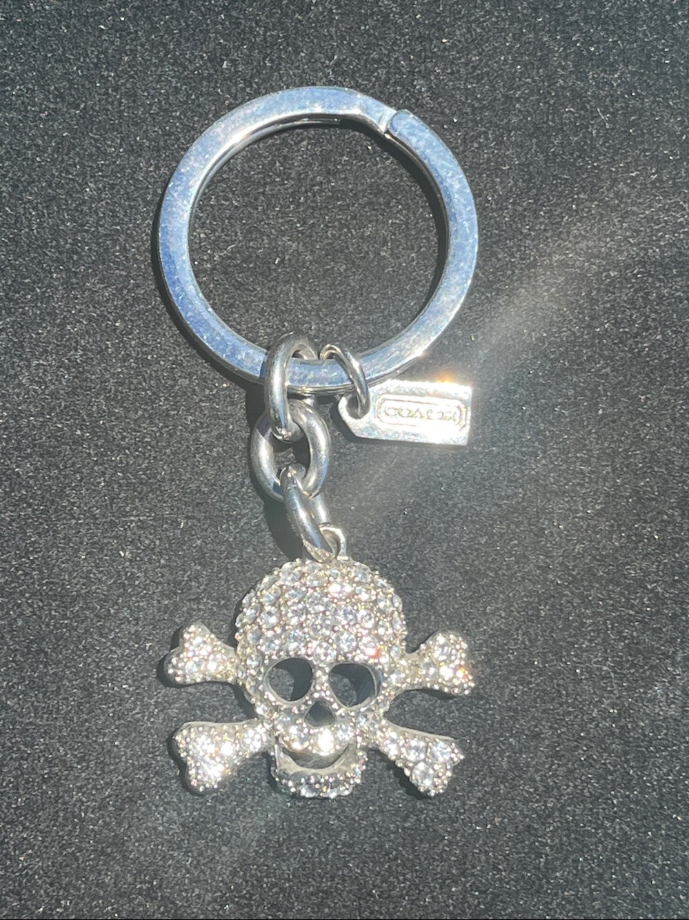Coach Retired Pavé Skull & Crossbones Keychain Silver Tone Crystal